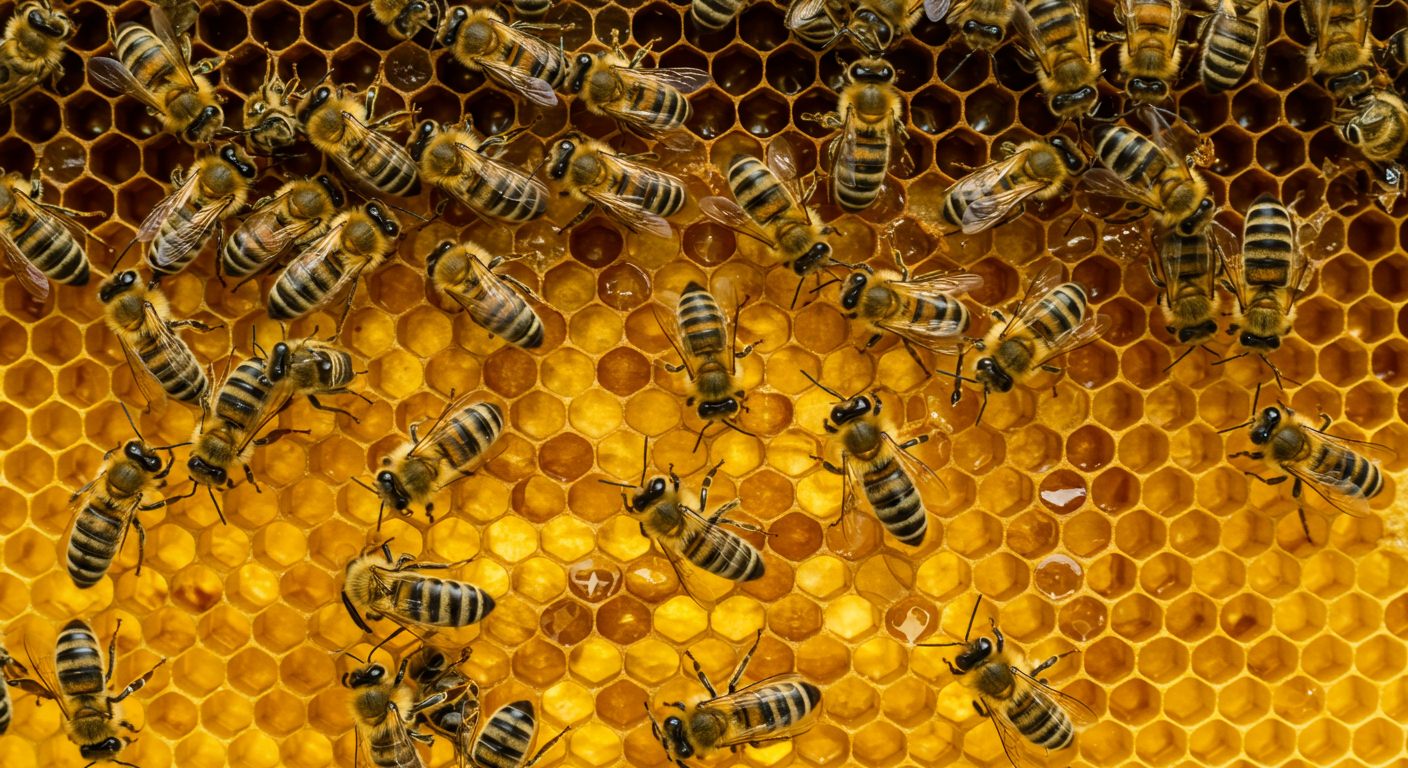 Honeycomb with bees background